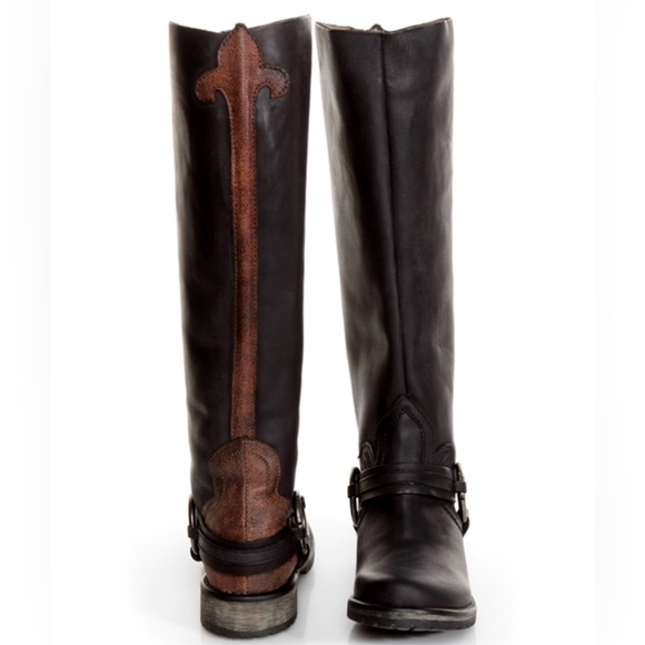 Steve Madden Shoes - Steve Madden Judgemnt Distressed Black Leather Fleur-De-Lis Riding Boots, Sz 10